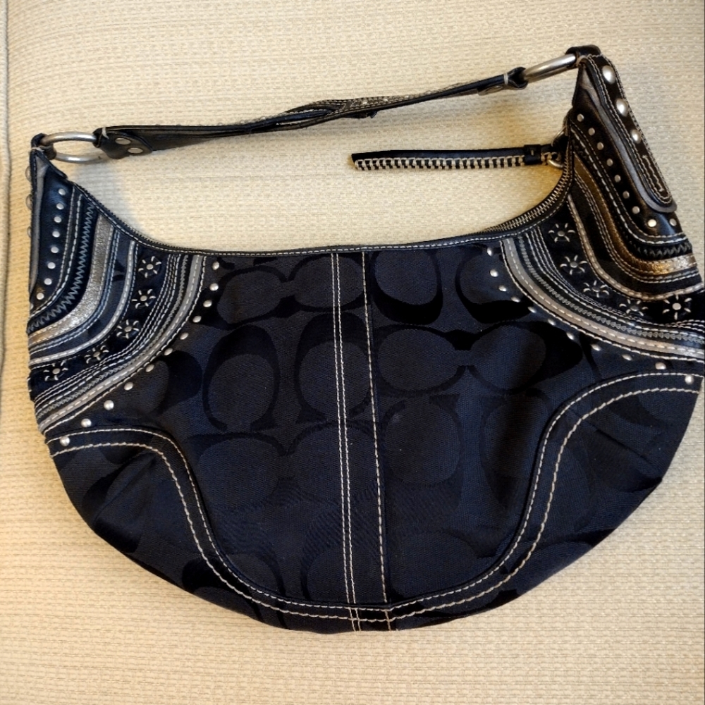 Vtg Coach H0669 10483 Soho Black Monogram Jacquard Studded Limited Edition B…